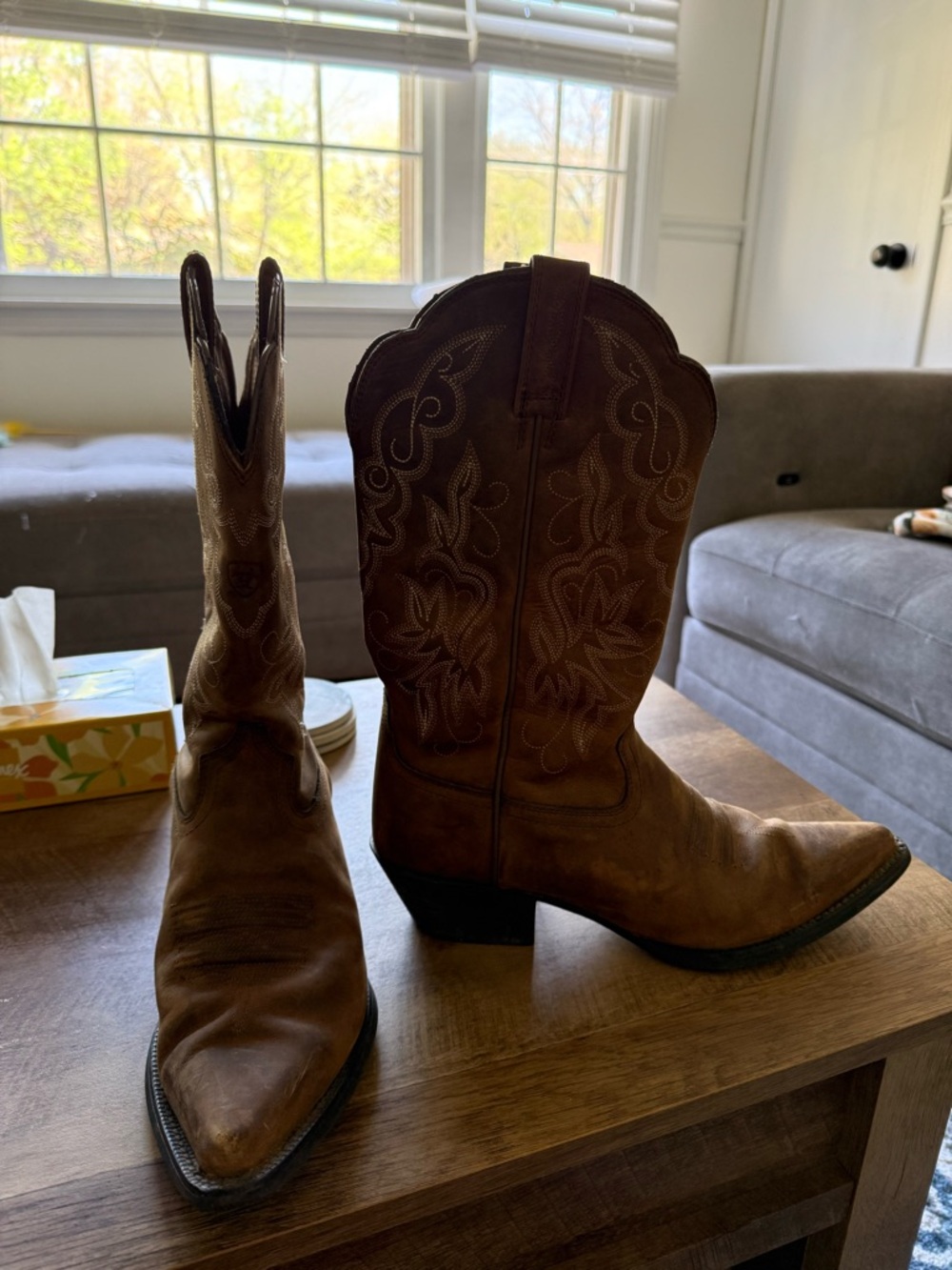 Ariat Brown Leather Western Boots with Embroidered Shaft